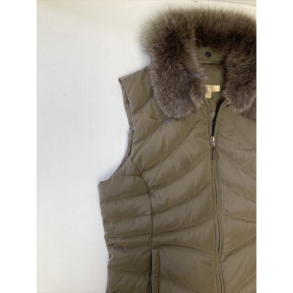 Wilson's Leather Quilted Vest, Brown Zip Front, Pockets, Fox Fur Collar- Sz Med - Picture 2 of 11